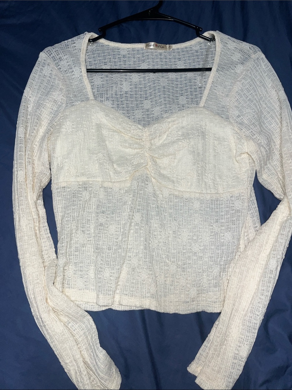 Heart Hips Sheer Knit Long-Sleeve Bustier Top in Cream size Medium